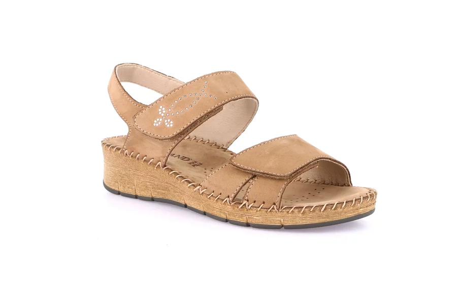 Comfort sandal with handmade stitching | PALO SA2171 - TAUPE | Grünland