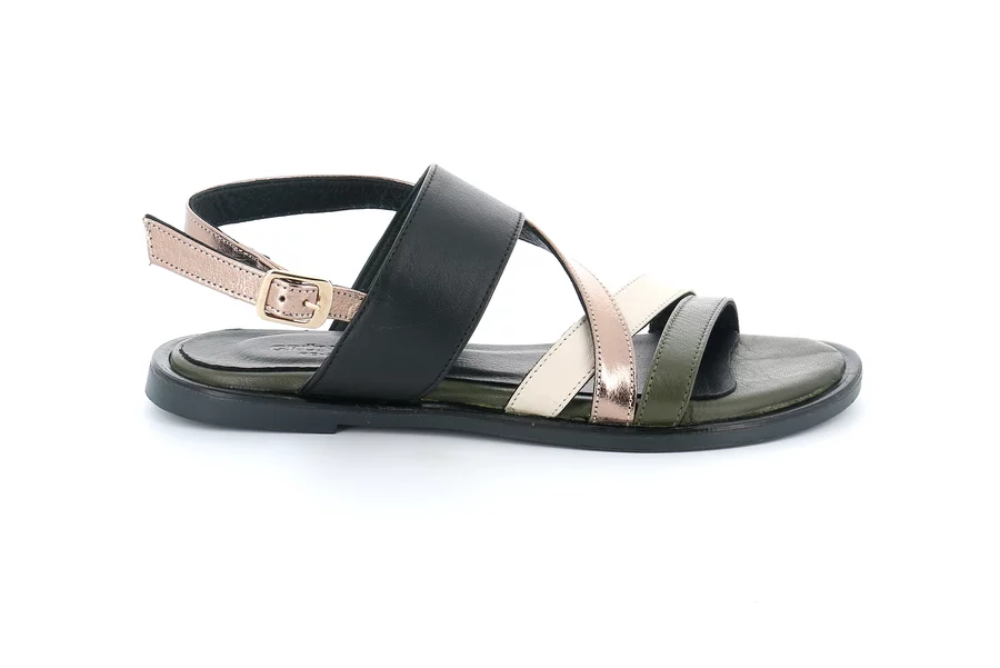 Sandal in leather | FANE SA2857 - NERO-MULTI | Grünland