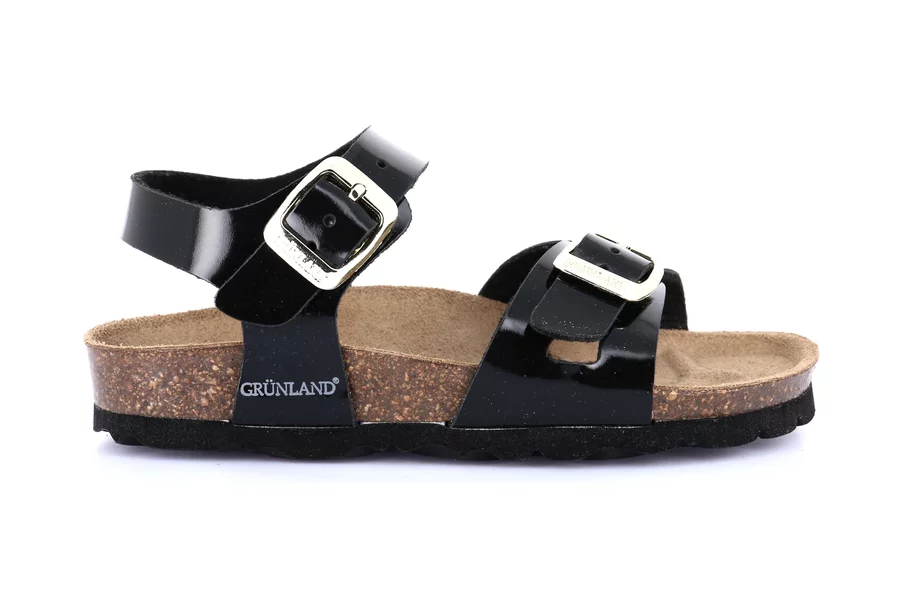 Double buckle cork sandal | LUCE SB0018 - BLACK | Grünland Junior