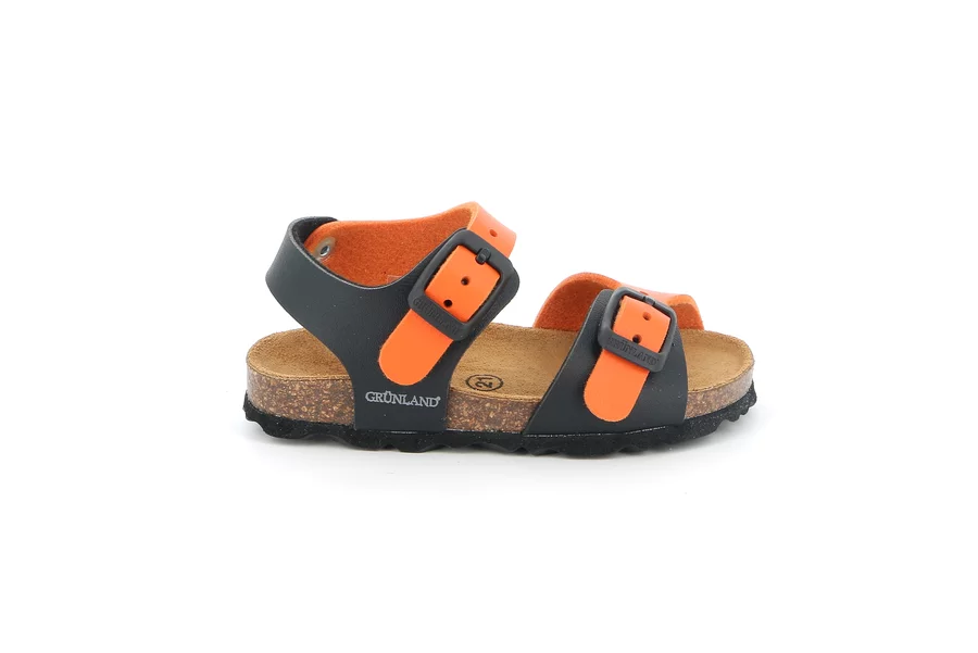 Sandale aus recyceltem Material | ARIA SB0027 - NERO-ARANCIO | Grünland Junior