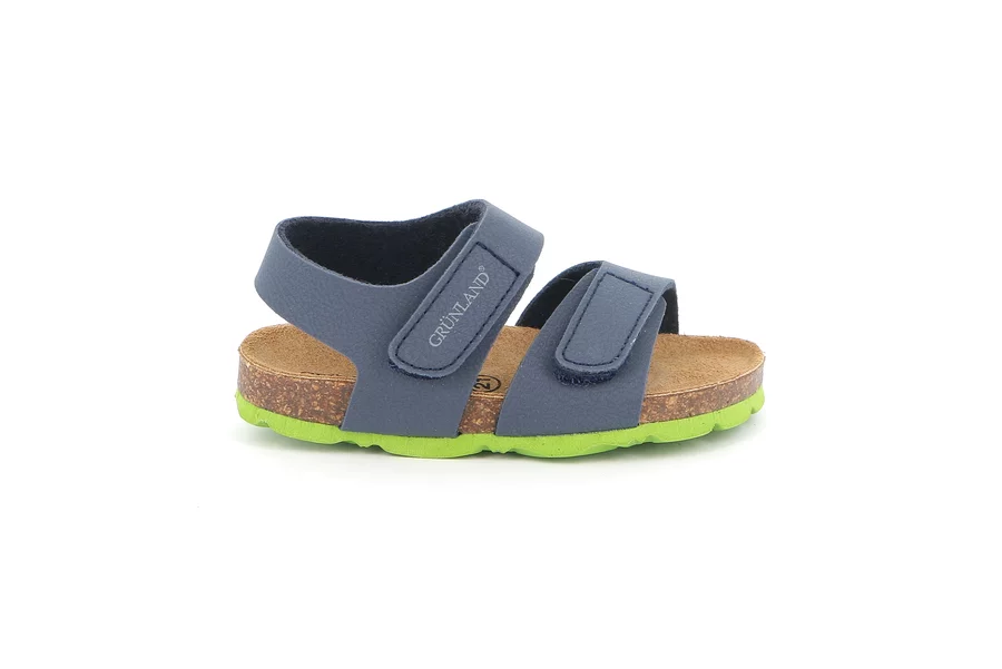 Sandalo da bambino con doppia chiusura strappo | ARIA SB0094 - BLU-LIME | Grünland Junior
