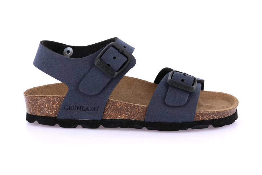 Double buckle sandal in eco-suede SB0635 - BLUE | Grünland Junior