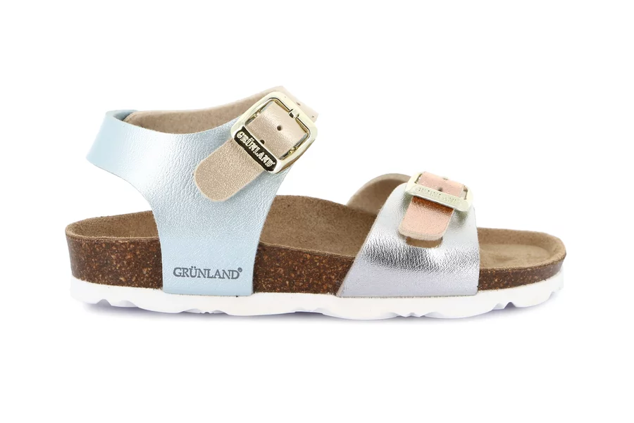 Pearly cork sandal with double buckle | LUCE SB0646 - ARGENTO-MULTI | Grünland Junior