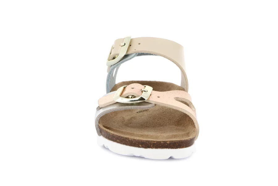 Pearly cork sandal with double buckle | LUCE SB0646 - ARGENTO-MULTI | Grünland Junior