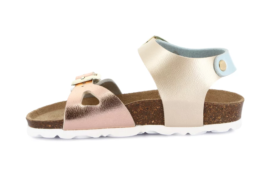 Pearly cork sandal with double buckle | LUCE SB0646 - ARGENTO-MULTI | Grünland Junior