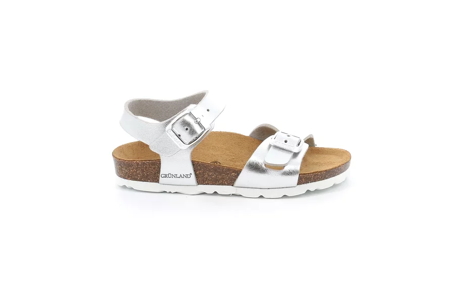 Sandalo perlato in sughero con doppia fibbia | LUCE SB0646 - ARGENTO | Grünland Junior