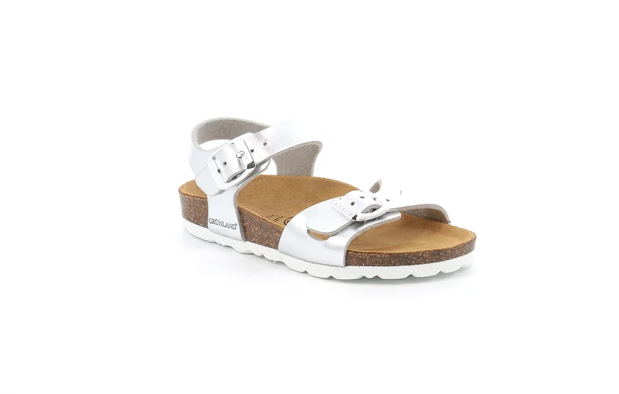Pearly cork sandal with double buckle | LUCE SB0646 - SILVER | Grünland Junior