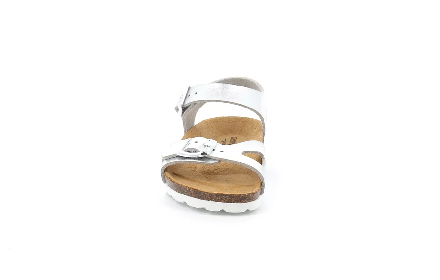Sandalo perlato in sughero con doppia fibbia | LUCE SB0646 - ARGENTO | Grünland Junior