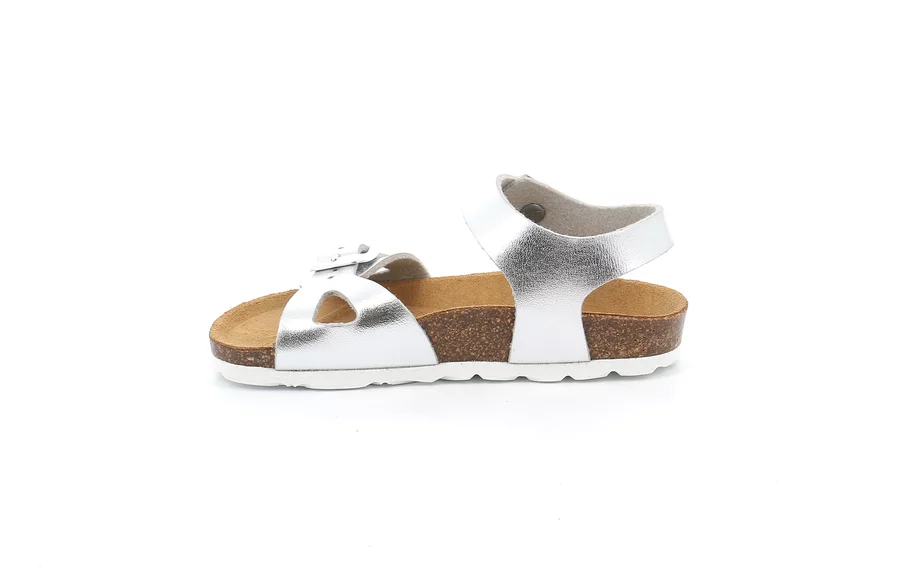 Pearly cork sandal with double buckle | LUCE SB0646 - SILVER | Grünland Junior