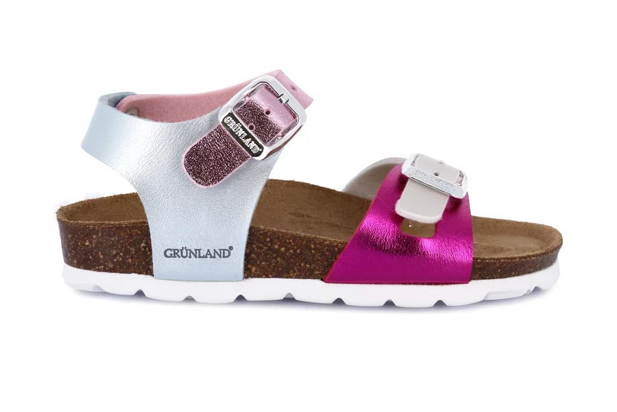Pearly cork sandal with double buckle | LUCE SB0646 - FUXIA-MULTI | Grünland Junior