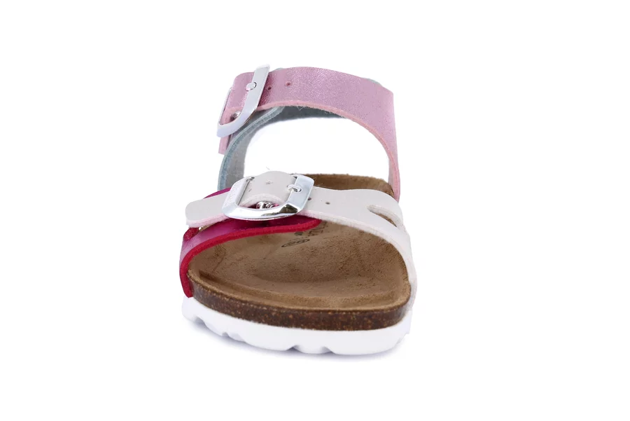Pearly cork sandal with double buckle | LUCE SB0646 - FUXIA-MULTI | Grünland Junior