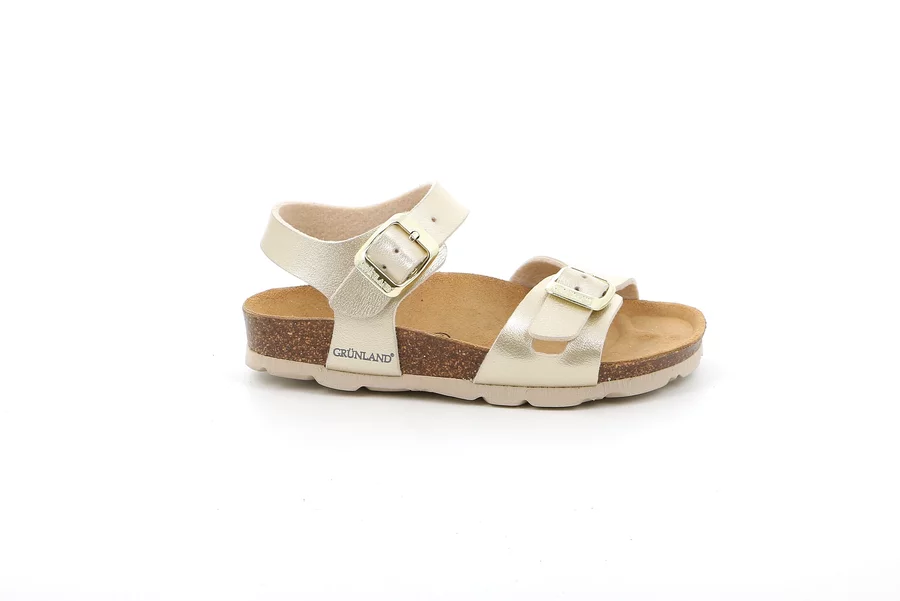 Pearly cork sandal with double buckle | LUCE SB0646 - PLATINO | Grünland Junior