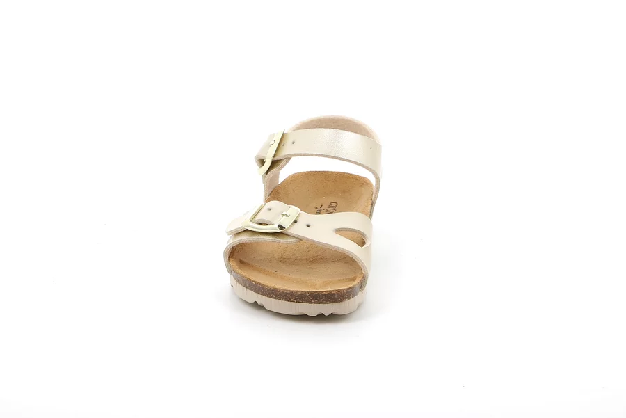 Sandalo perlato in sughero con doppia fibbia | LUCE SB0646 - PLATINO | Grünland Junior