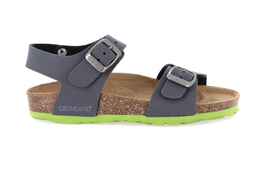 Cork sandal with double buckle SB0901 - BLU-LIME | Grünland Junior