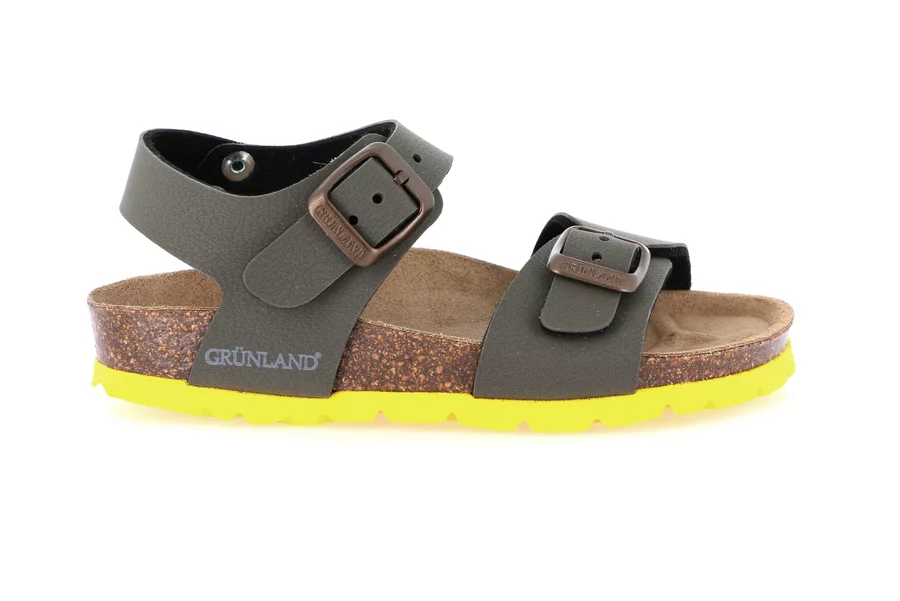 Cork sandal with double buckle SB0901 - OLIVA-GIALLO | Grünland Junior