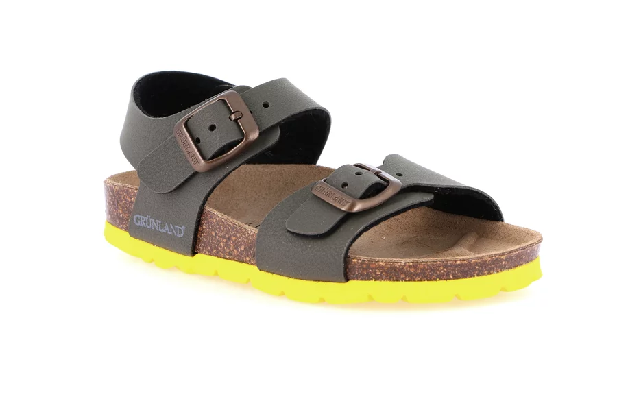 Cork sandal with double buckle SB0901 - OLIVA-GIALLO | Grünland Junior