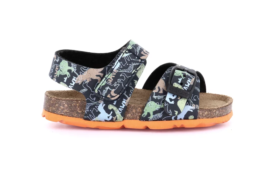 Sandal with dinosaurs and hook-and-loop closure | AFRE SB1150 - BLACK | Grünland Junior