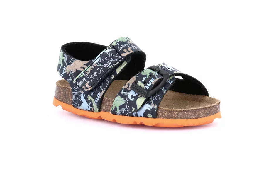 Sandal with dinosaurs and hook-and-loop closure | AFRE SB1150 - BLACK | Grünland Junior