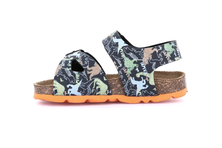 Sandal with dinosaurs and hook-and-loop closure | AFRE SB1150 - BLACK | Grünland Junior