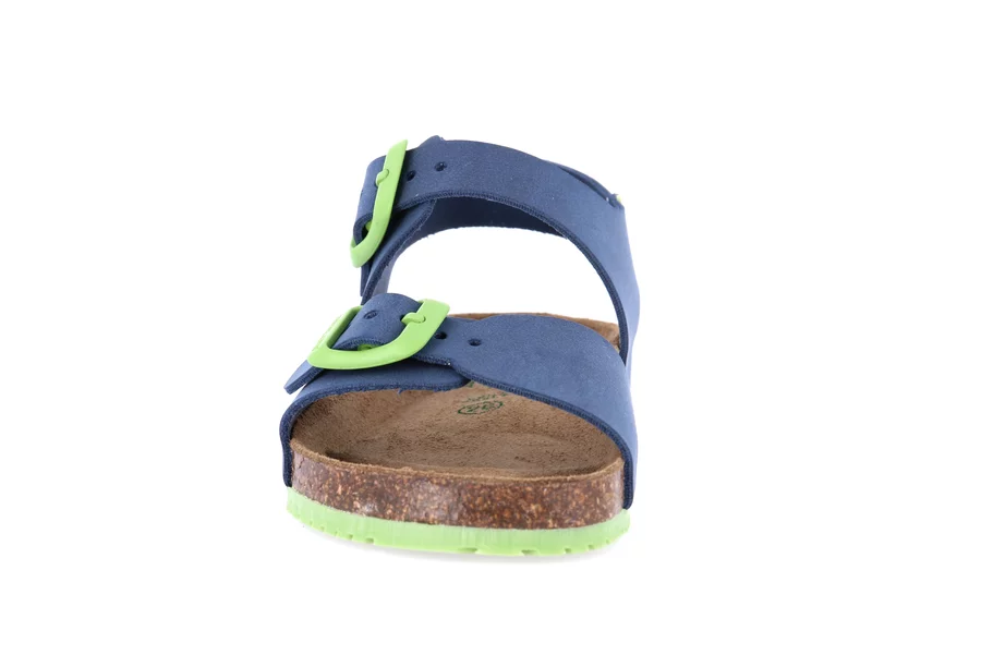 Cork sandal with two buckles | META SB1329 - BLU-LIME | Grünland Junior