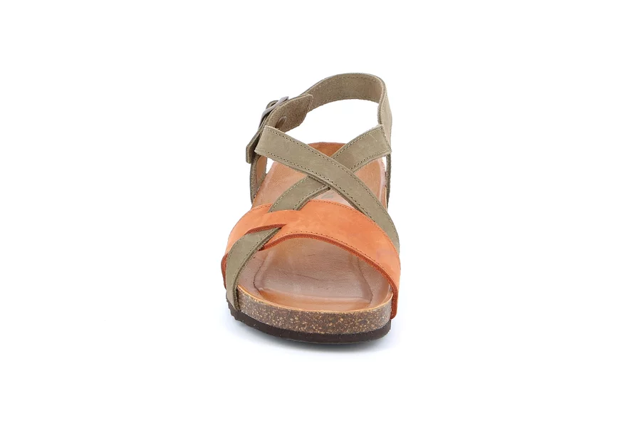 Sandalo in pelle con fasce incrociate SB1357 - KAKI | Grünland