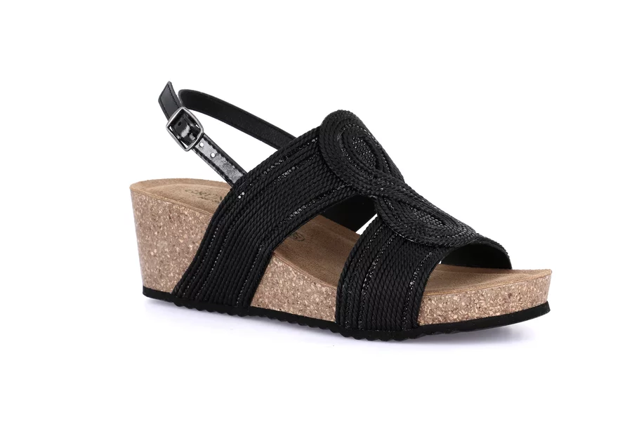 Sandalo con zeppa in sughero | ERSI SB1404 - NERO | Grünland