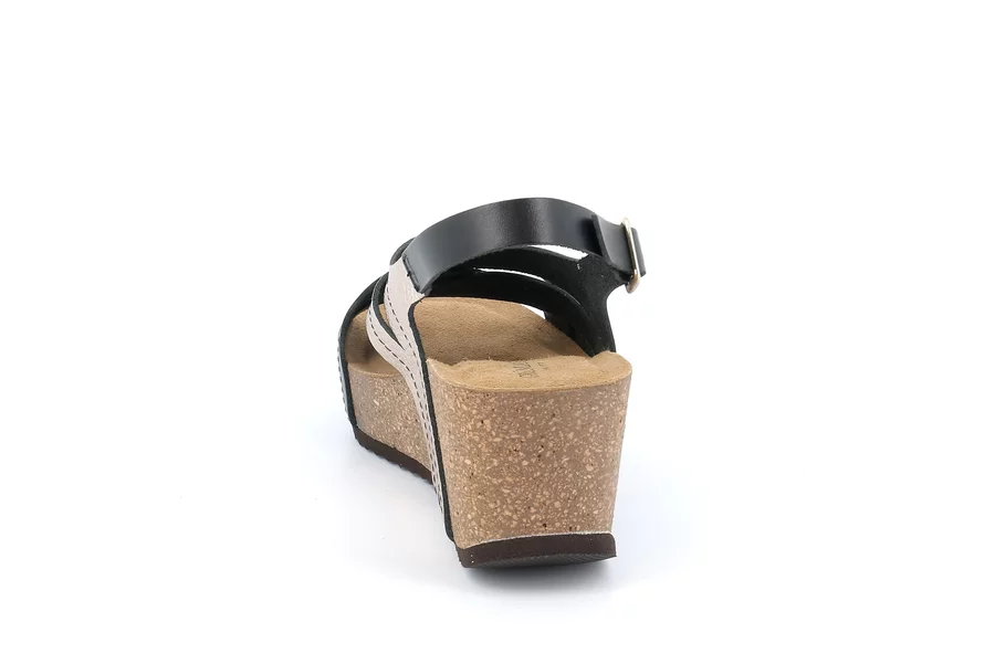 Sandalo con maxi zeppa e fasce incrociate SB2066 - NERO | Grünland