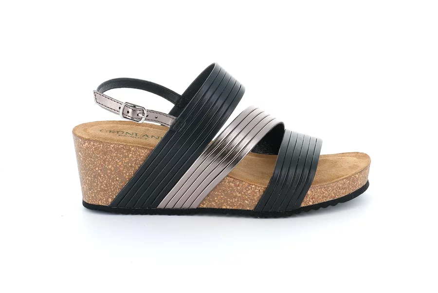 Cork sandal with three bands | ERSI SB2283 - BLACK | Grünland