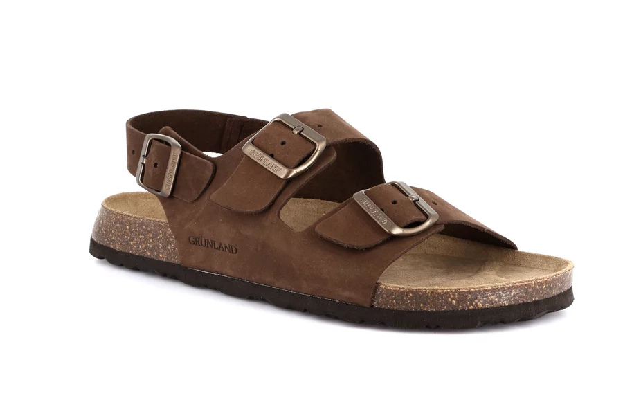 Triple buckle sandal in genuine leather | BOBO SB3003 - BROWN | Grünland