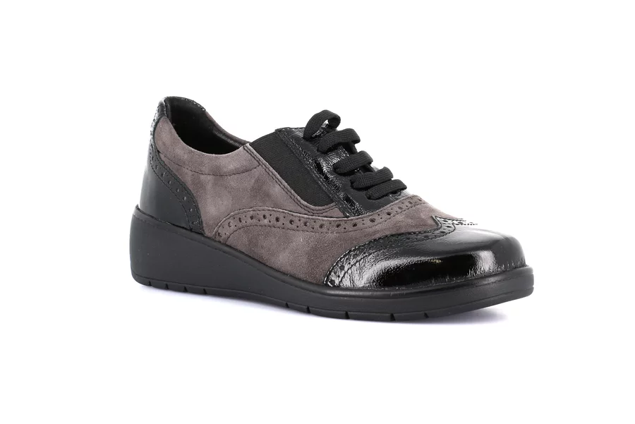 Shoes Derby style in leather and suede | NETA SC2864 - NERO-FANGO | Grünland