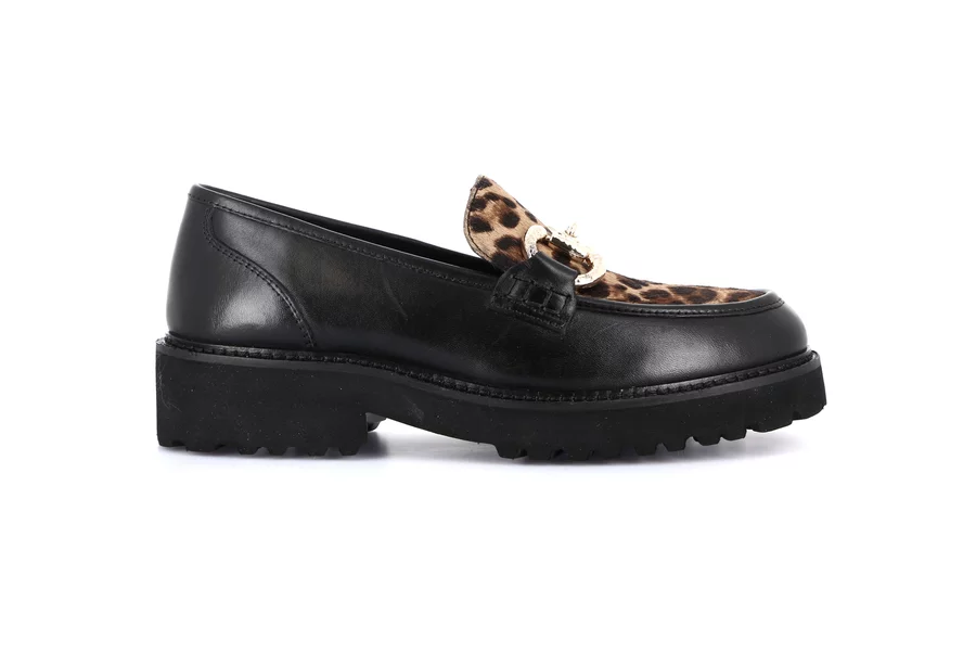 Damen Mokassin aus echtem Leder | AURE SC4223 - NERO-LEOPARDO | Grünland