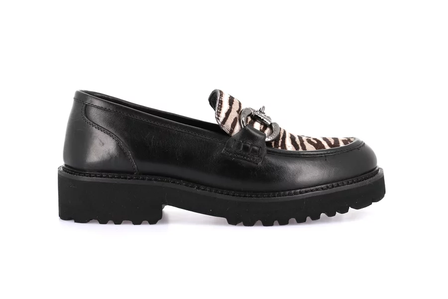 Women's moccasin in genuine leather | AURE SC4223 - NERO-ZEBRA | Grünland