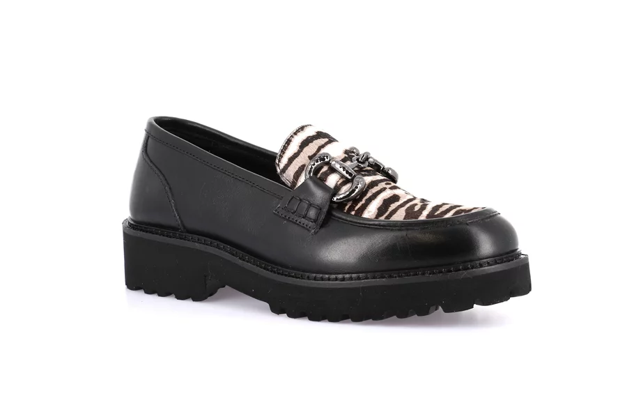 Women's moccasin in genuine leather | AURE SC4223 - NERO-ZEBRA | Grünland