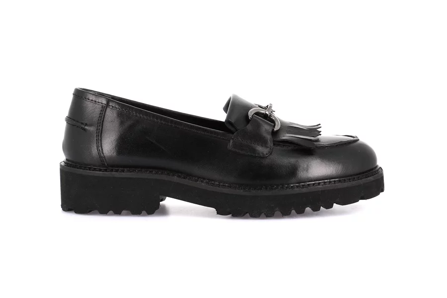 Moccasin with tassels in genuine leather | AURE SC4225 - BLACK | Grünland