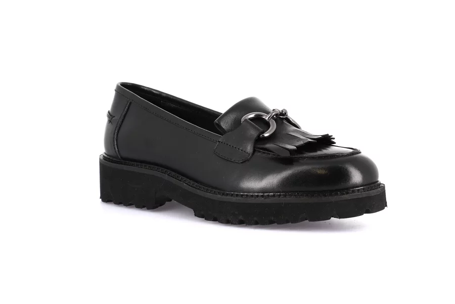 Moccasin with tassels in genuine leather | AURE SC4225 - BLACK | Grünland