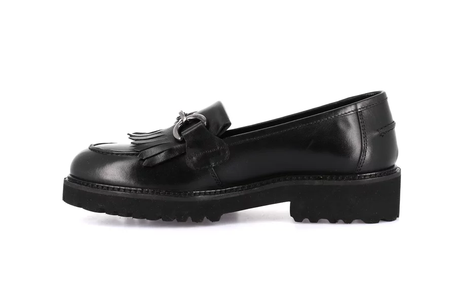 Moccasin with tassels in genuine leather | AURE SC4225 - BLACK | Grünland