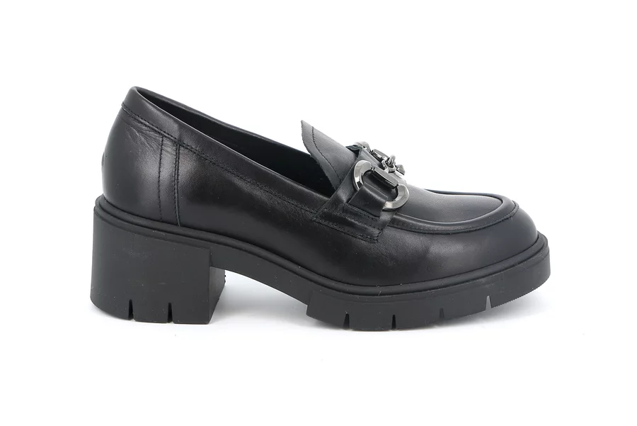 Moccasin with heel and horsebit | ZAME SC5578 - BLACK | Grünland